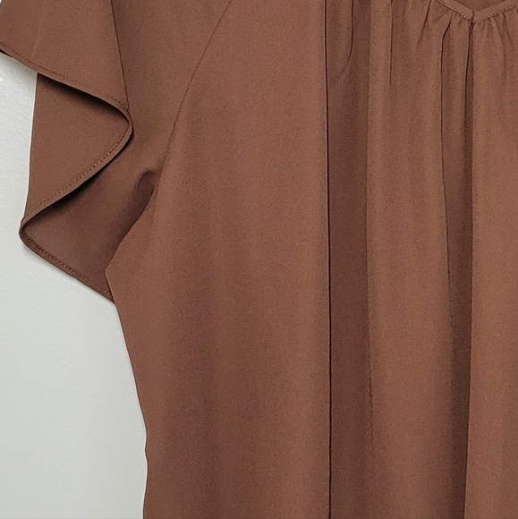 V-Neck Dress Blouse Brown 5X - Picture 5 of 7